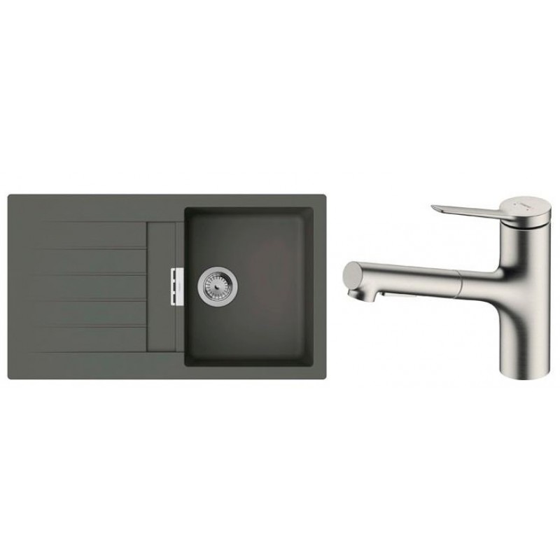 Hansgrohe Набір для кухні, гранітна мийка S520-F345 + зміш. Zesis M33, сірий камінь-сталь