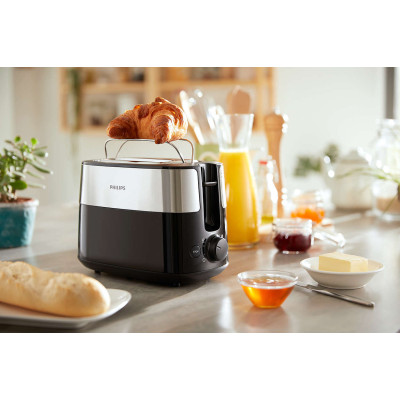 Philips Тостер Daily Collection, 830Вт, пластик+метал, чорний+нерж