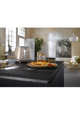 Delonghi Тостер Icona Metallics 900Вт, метал, односторонній підігрів, бежевий