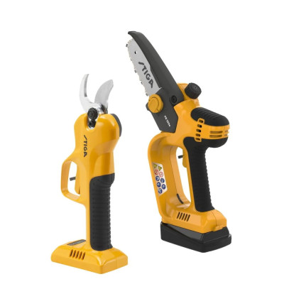 Stiga Набір із двох акумуляторних інструментів STIGA SP100eKit 12В акб 1х2А·год секатор SC100eKit та пила ланцюгова PR100eKit ЗП кейс 2.3кг