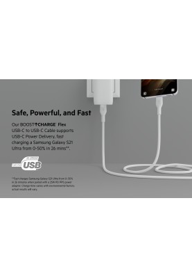 Belkin Кабель USB-С - USB-C силіконовий, з кліпсою, 2м, білий