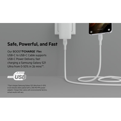 Belkin Кабель USB-С - USB-C силіконовий, з кліпсою, 2м, білий