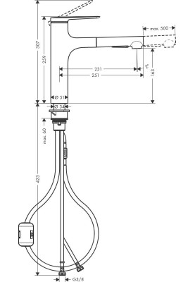 Hansgrohe Змішувач для кухні Zesis M33, довж.виливу - 231мм, витяжний, 1важіль, KM160, хром