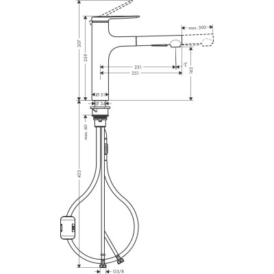 Hansgrohe Змішувач для кухні Zesis M33, довж.виливу - 231мм, витяжний, 1важіль, KM160, хром