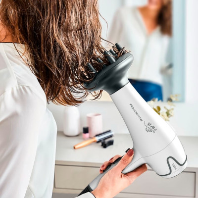 Rowenta Фен+випрямляч Pure Collection, 2200Вт, 2 режими, дифузор, щипці для волосся (200°С, кераміка), біло-чорний
