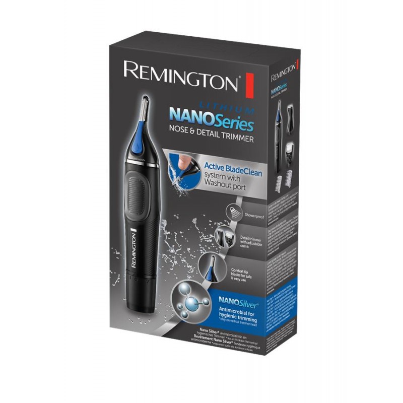 Remington Тример Nano Series Lithium, для носа та вух, ААx1, насадок-4, сталь, чорно-синій