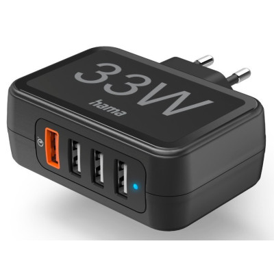 HAMA Універсальний зарядний пристрій Hama 4 x USB-A QC, Qualcomm 3.0, 33W Black