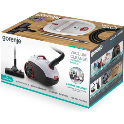 Gorenje Пилосос мішковий, 850Вт, конт пил -3л, HEPA, телескоп трубка, білий Gorenje Пилосос мішковий, 850Вт, конт пил -3л, HEPA, телескоп трубка, білий