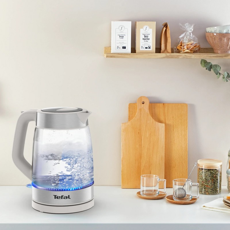 Tefal Електрочайник Glass Kettle 1.7л, скло, з підсвіткою, сріблясто-сірий