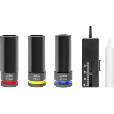 Einhell Набір ударних торцевих головок 80мм 1/2" крейда, вимірювач протектора кейс 3шт