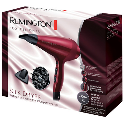 Remington Фен Silk, 2400Вт, 3 режими, дифузор, іоніз-я, хол. обдув, червоний