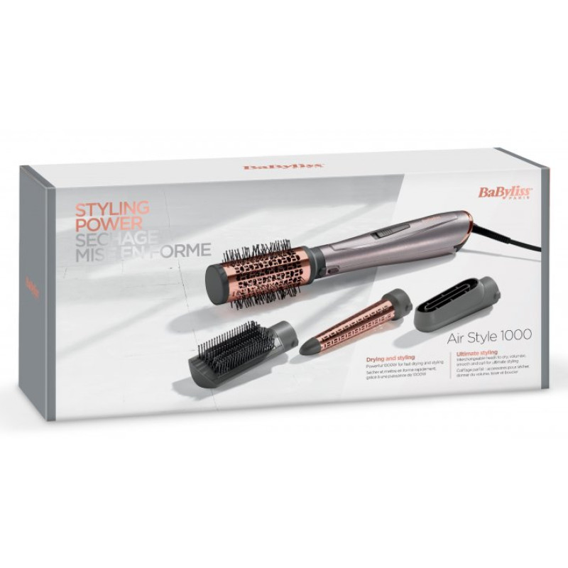 BaByliss Фен-щітка AS136E, 1000 Вт, 4 насадки, сірий