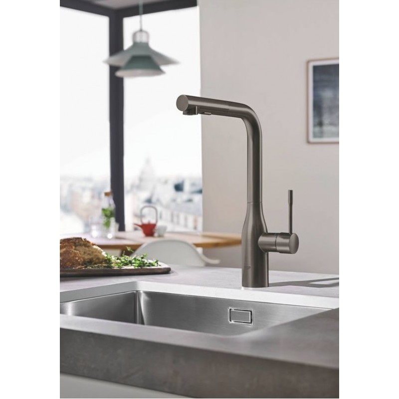 Grohe Змішувач для кухні Essence, довж.виливу - 204мм, поворотний/витяжний, 1важіль, матовий графіт