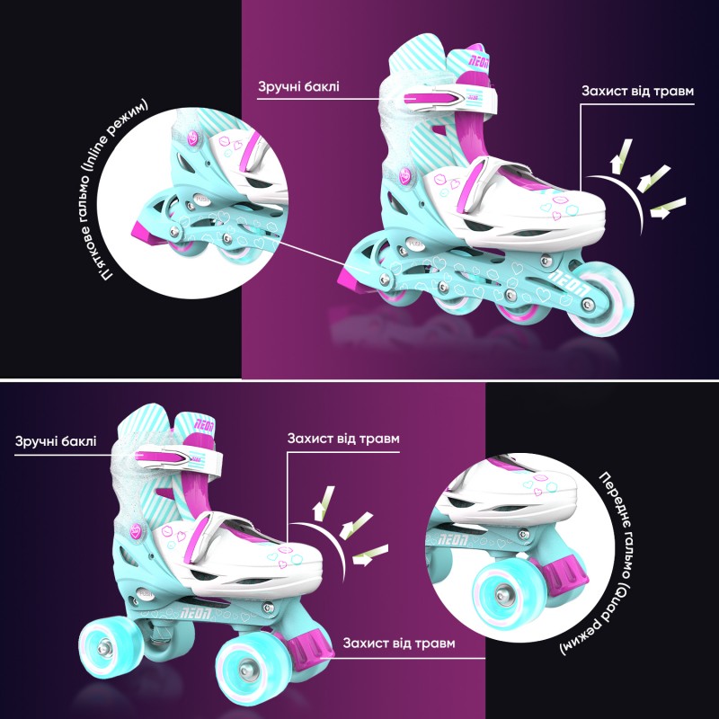 NEON Ролики COMBO SKATES Бірюзовий (Размер 30-33)