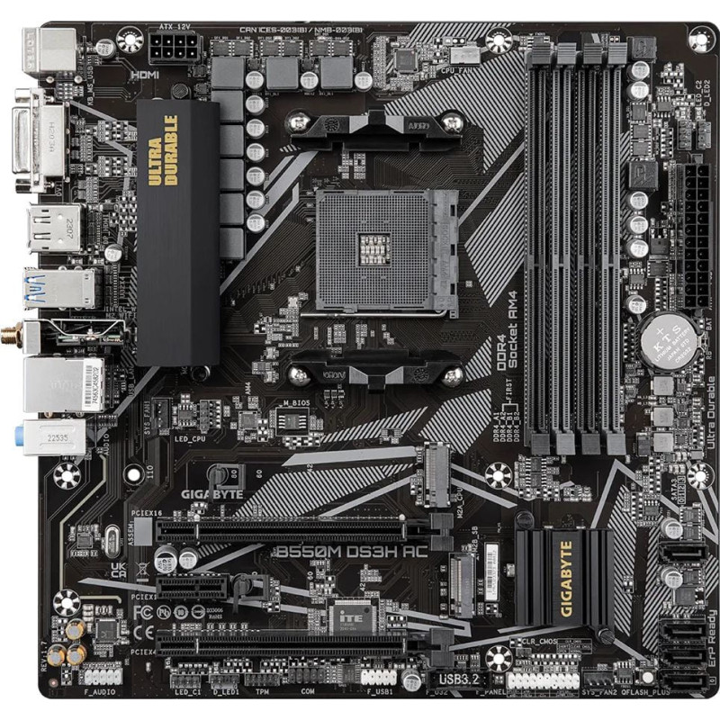 Gigabyte Материнська плата B550M DS3H AC sAM4 B550 4xDDR4 M.2 HDMI D-Sub mATX
