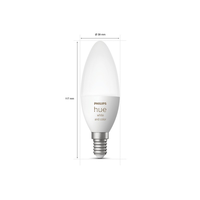 Philips Hue Лампа розумна E14, 5.3W(40Вт), 2000K-6500K, RGB, ZigBee, Bluetooth, димування, 2шт