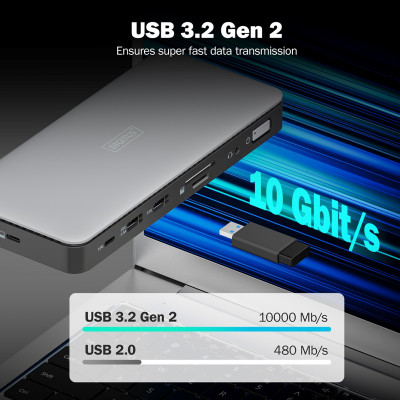 Digitus Док-станція USB-C > 2xHDMI/DP/2xUSB-A/USB-C/SD/MicroSD/RJ54/DC/Audio