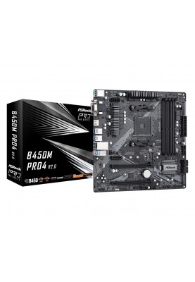 ASRock Материнська плата B450M PRO4 R2.0 sAM4 B450 4xDDR4 M.2 HDMI DVI mATX