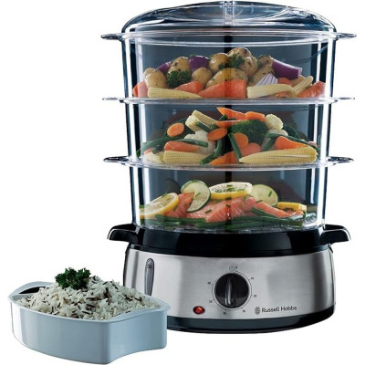 Russell Hobbs Пароварка Cook&Home 800Вт, чаша-3/3/3л, резервуар для води -1л, механічне керування, 3 яруси, метал/пластик, чорний