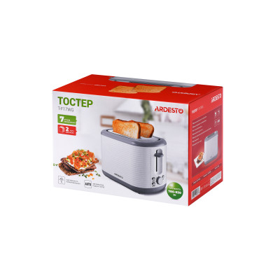 ARDESTO Тостер White stripes T-F17WG 930Вт, пластик, білий+сірий