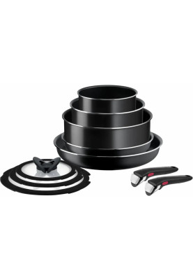 Tefal Набір посуду Ingenio Easy Cook & Clean, 10предметів, алюміній, нержавіюча сталь, бакеліт, чорний