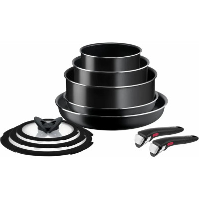 Tefal Набір посуду Ingenio Easy Cook & Clean, 10предметів, алюміній, нержавіюча сталь, бакеліт, чорний