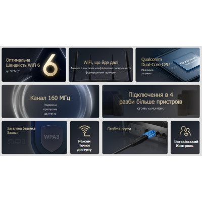 Mercusys Маршрутизатор MR80X AX3000 3xGE LAN 1xGE WAN MU-MIMO OFDMA Mercusys Маршрутизатор MR80X AX3000 3xGE LAN 1xGE WAN MU-MIMO OFDMA