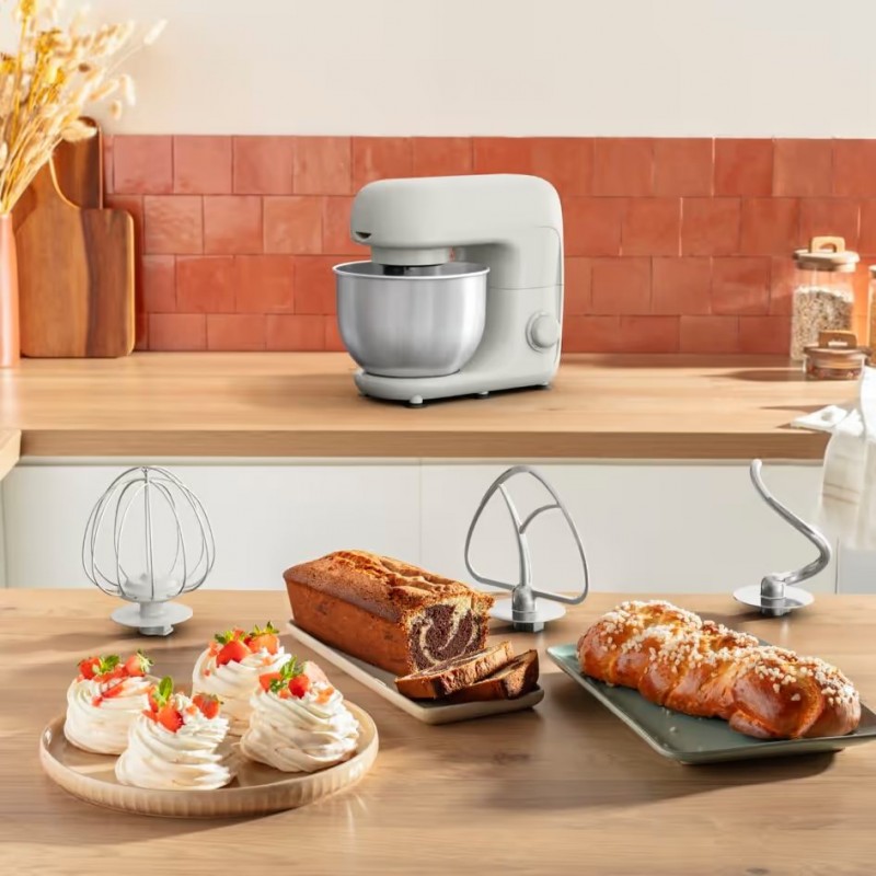 Tefal Міксер планетарний Bake Essential 800Вт, насадки-3, чаша-нерж., метал, 4.8л, білий