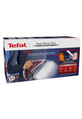 Tefal Праска Smart Protect Plus, 2800Вт, 270мл, паровий удар -260гр, постійна пара - 40гр, керам. підошва, сіро-бордовий