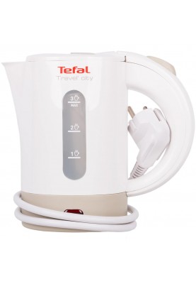 Tefal Електрочайник Travel-o-city 0.5л, Strix, пластик, в комплекті 2 склянки + 2 ложки, біло-бежевий