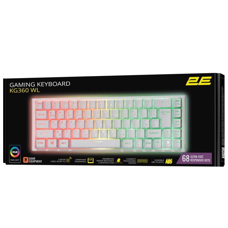2E Gaming Клавіатура ігрова KG360 RGB 68key WL White Ukr