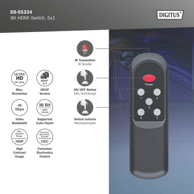 Digitus Відеокомутатор UHD HDMI (INx5 – OUTx1), 8K