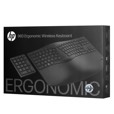 HP Клавіатура мембранна 960 BLK Ergonomic split-zone, 112key, BT, EN/UK, чорний HP Клавіатура мембранна 960 BLK Ergonomic split-zone, 112key, BT, EN/UK, чорний