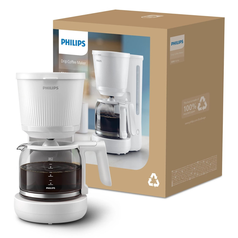 Philips Кавоварка крапельна 3000 Series, 1.38л, мелена, підтримка температури, білий