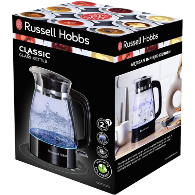 Russell Hobbs Електрочайник Russell Hobbs Hourglass 1.7л, скло, підсвічування, чорно-сріблястий