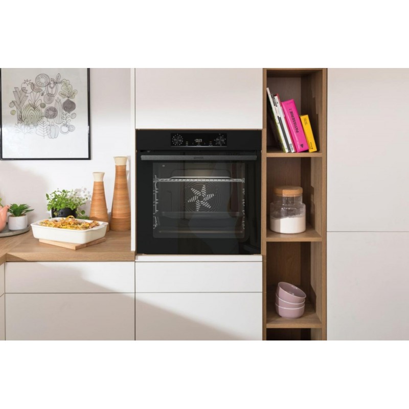 Gorenje Духова шафа електрична, 77л, A+, пара, дисплей, IconLed, піроліз, чорний