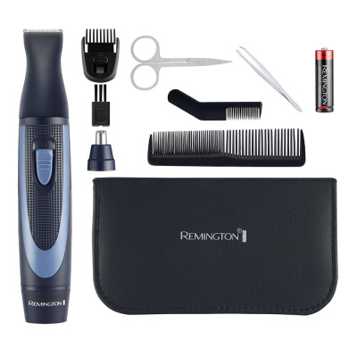 Remington Набір дорожній TRAVEL KIT, для бороди, вусів, носа та вух, насадок-3, чохол, гребінець, пінцет, кусачки, ножиці, сталь, чорно-синій