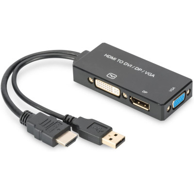 Digitus Перехідник HDMI - DP+DVI+VGA UHD 4K, M-F/F/F, 3 in 1