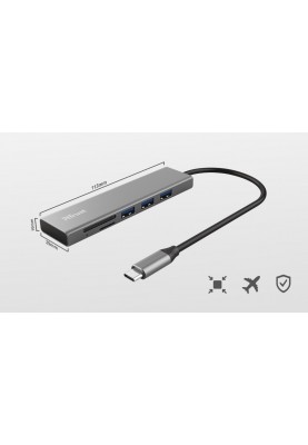 Trust USB-хаб HALYX FAST 3USB+CARD READER USB-C ALUMINIUM