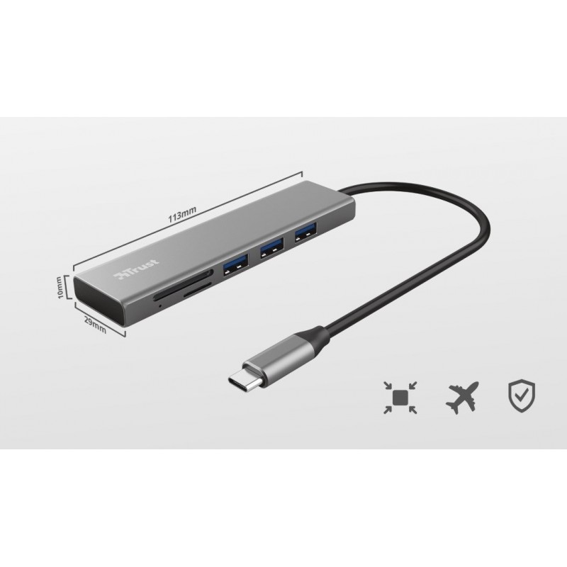 Trust USB-хаб HALYX FAST 3USB+CARD READER USB-C ALUMINIUM