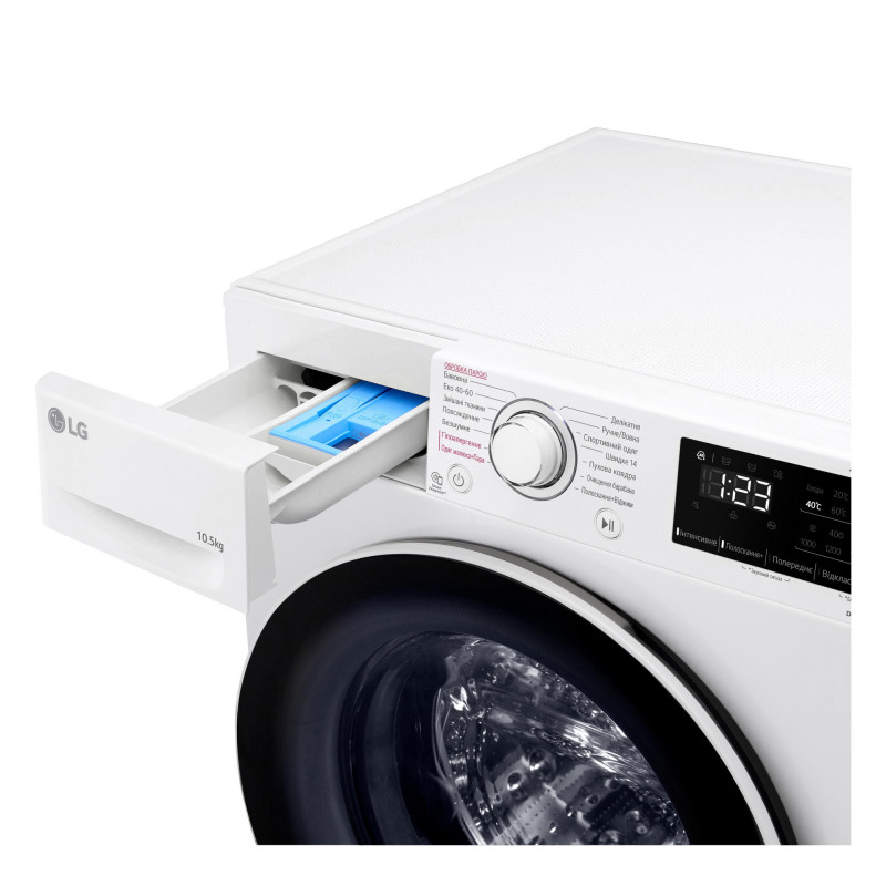 LG Пральна машина фронтальна, 10,5кг, 1400, A+++, 57см, дисплей, пара, інвертор, білий