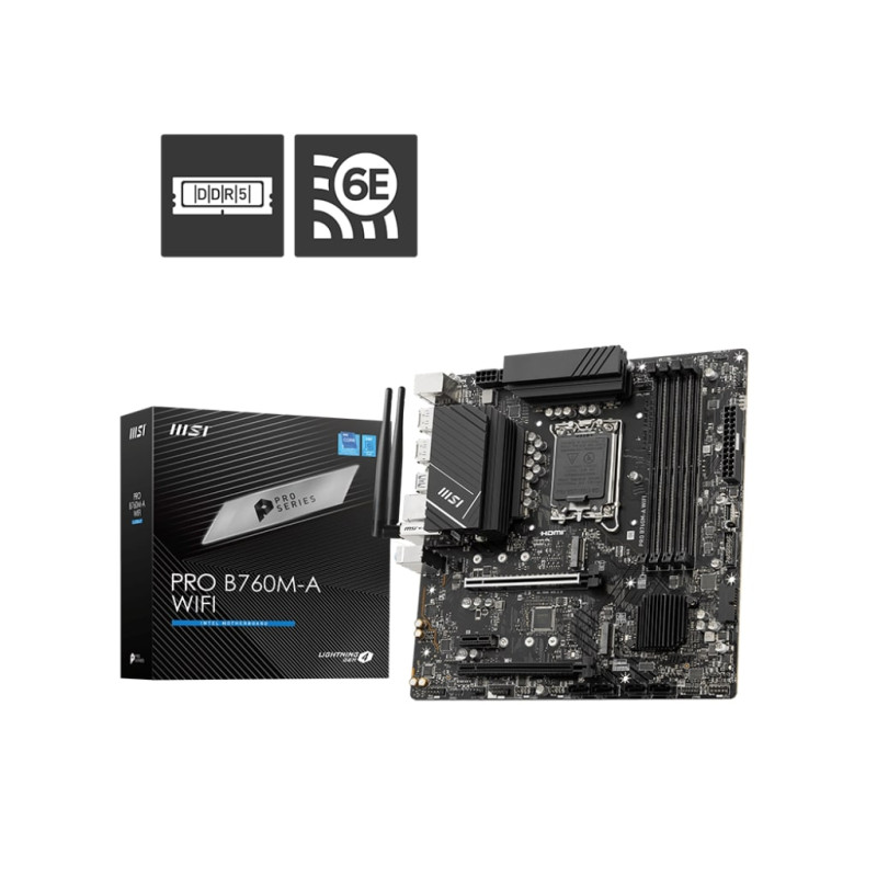 MSI Материнcька плата PRO B760M-A WIFI s1700 B760 4xDDR5 HDMI DP WiFi BT mATX