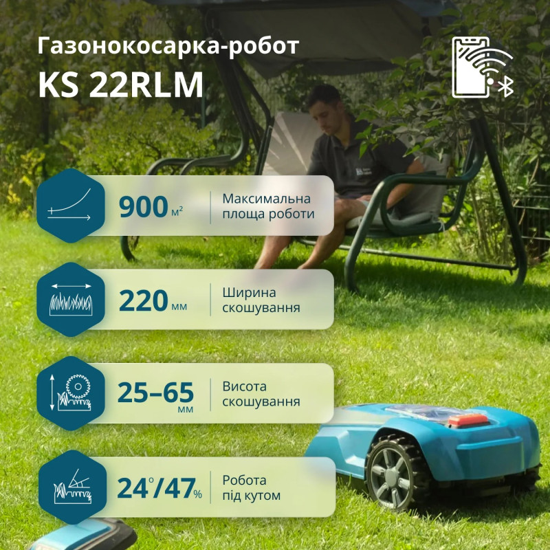 Könner & Söhnen Газонокосарка-робот KS 22RLM 18В 4А-год, безщітковий двигун, керування застосунком, wifi, 9 кг