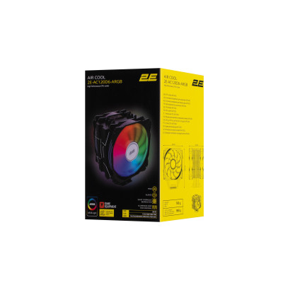 2E Gaming Процесорний кулер Air Cool AC120D6-ARGB, LGA1851, 1700, 1366, 1200, 115x, AM5, AM4, AM3, AM3+, AM2, AM2+, FM2, FM1, 4pin PWM, 3pin +5VARGB, TDP 200W