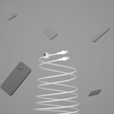Belkin Кабель USB-С - USB-C плетений, силіконовий, з ремінцем на магніті, 1м, білий