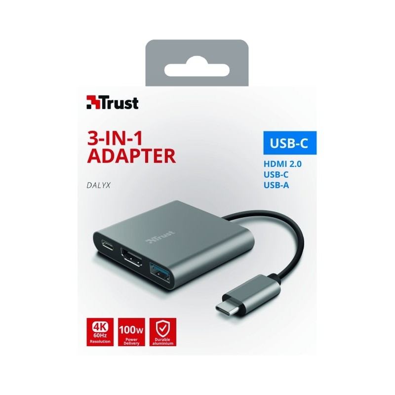Trust Dalyx 3-in-1 Multiport USB-C Adapter ALUMINIUM