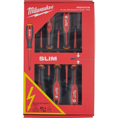 Milwaukee Набір викруток ізольованих Milwaukee до 1000В SL2,5,SL3,SL4,PH2,PZ1,PZ2,викрутка-тестер 7шт