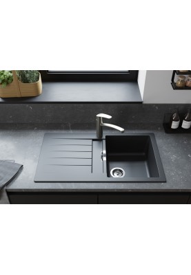 Hansgrohe Мийка кухонна S52, граніт, прямокутник, з крилом, 840х480х190мм, чаша - 2, накладна, S520-F345, чорний графіт