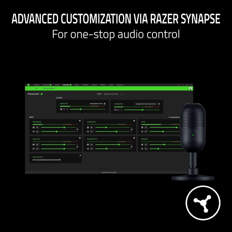 Razer Мікрофон геймінговий Seiren V3 Mini, Omni, USB-A, 1.2м, чорний