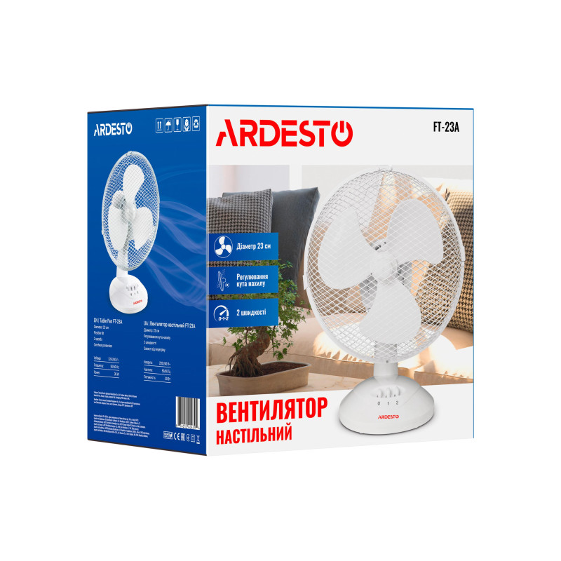 ARDESTO Вентилятор настільний FT-23A, 23 см, 2 швидкості, білий